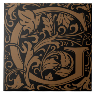William Morris Art Nouveau Monogrammed Letter G Ceramic Tile