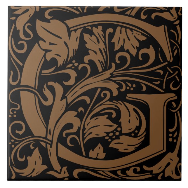 William Morris Art Nouveau Monogrammed Letter G Ceramic Tile (Front)