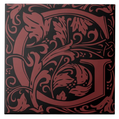 William Morris Art Nouveau Monogrammed Letter G Ceramic Tile