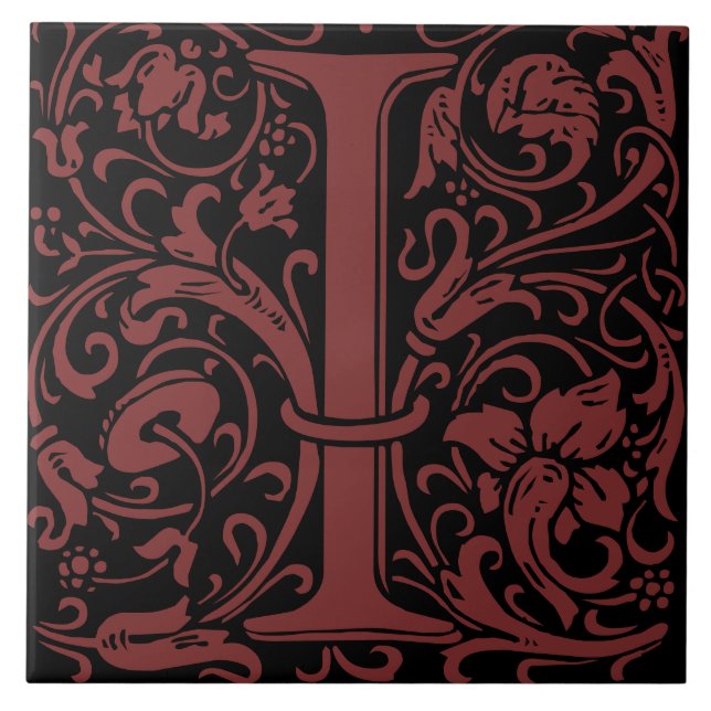 William Morris Art Nouveau Monogrammed Letter I Ceramic Tile (Front)