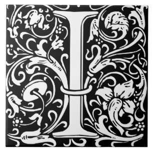 William Morris Art Nouveau Monogrammed Letter I Ceramic Tile