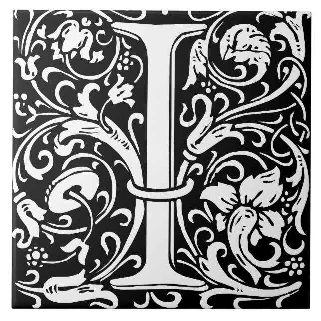 William Morris Art Nouveau Monogrammed Letter I Ceramic Tile (Front)