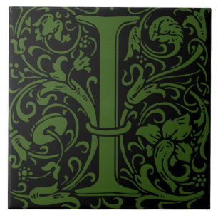 William Morris Art Nouveau Monogrammed Letter I Ceramic Tile