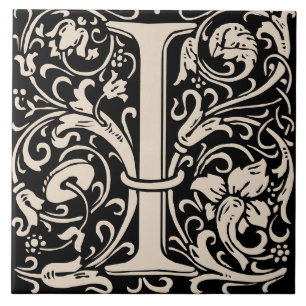 William Morris Art Nouveau Monogrammed Letter I Ceramic Tile