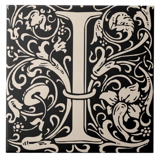 William Morris Art Nouveau Monogrammed Letter I Ceramic Tile (Front)