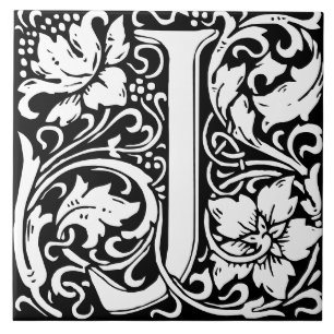 William Morris Art Nouveau Monogrammed Letter J Ceramic Tile