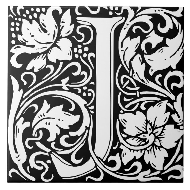 William Morris Art Nouveau Monogrammed Letter J Ceramic Tile (Front)