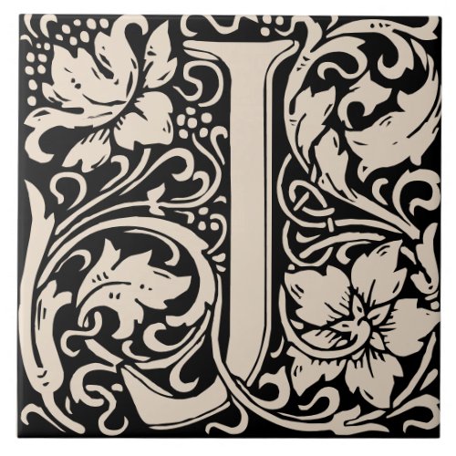 William Morris Art Nouveau Monogrammed Letter J Ceramic Tile