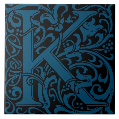 William Morris Art Nouveau Monogrammed Letter K Ceramic Tile