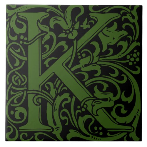 William Morris Art Nouveau Monogrammed Letter K Ceramic Tile