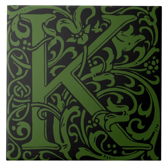William Morris Art Nouveau Monogrammed Letter K Ceramic Tile (Front)
