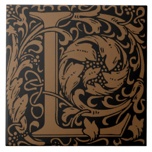 William Morris Art Nouveau Monogrammed Letter L Ceramic Tile