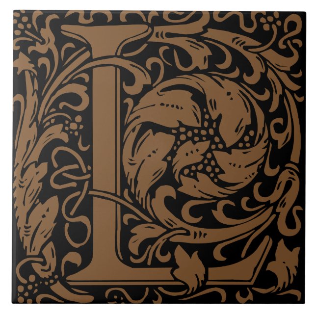 William Morris Art Nouveau Monogrammed Letter L Ceramic Tile (Front)