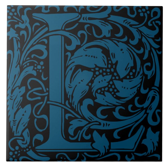 William Morris Art Nouveau Monogrammed Letter L Ceramic Tile (Front)