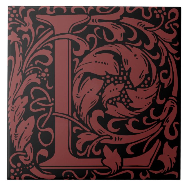 William Morris Art Nouveau Monogrammed Letter L Ceramic Tile (Front)