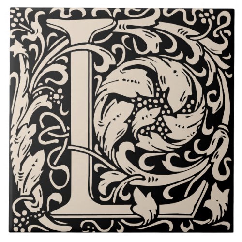 William Morris Art Nouveau Monogrammed Letter L Ceramic Tile
