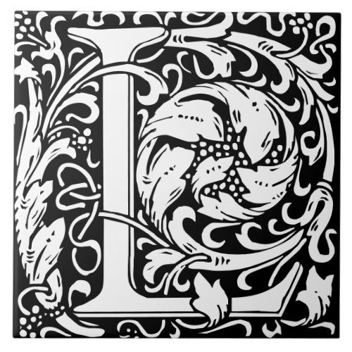 William Morris Art Nouveau Monogrammed Letter L Ceramic Tile