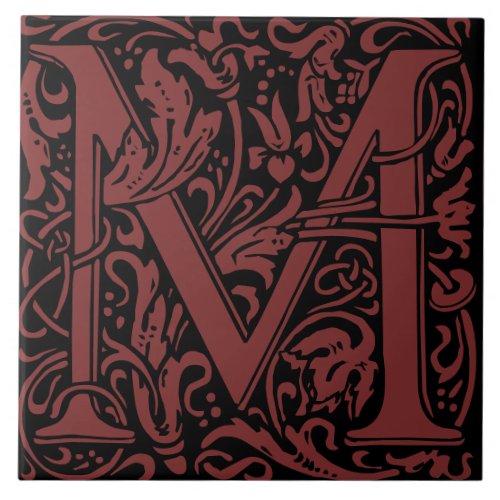 William Morris Art Nouveau Monogrammed Letter M Ceramic Tile