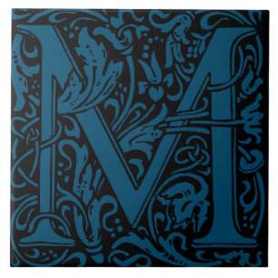 William Morris Art Nouveau Monogrammed Letter M Ceramic Tile