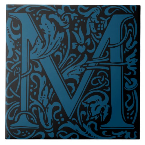 William Morris Art Nouveau Monogrammed Letter M Ceramic Tile