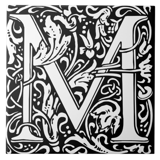 William Morris Art Nouveau Monogrammed Letter M Ceramic Tile (Front)