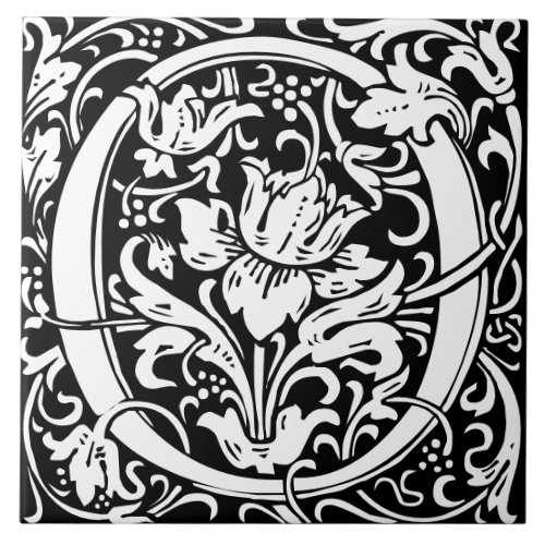 William Morris Art Nouveau Monogrammed Letter O Ceramic Tile