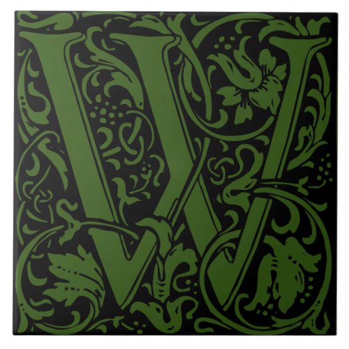 William Morris Art Nouveau Monogrammed Letter W Ceramic Tile