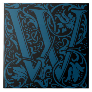 William Morris Art Nouveau Monogrammed Letter W Ceramic Tile