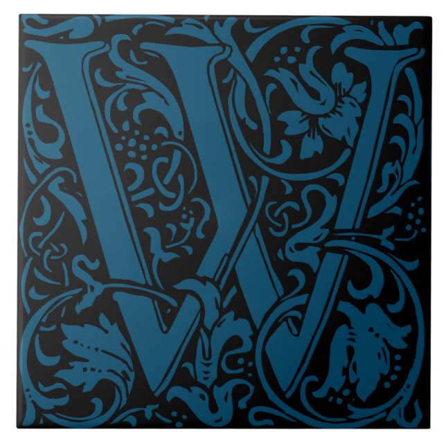 William Morris Art Nouveau Monogrammed Letter W Ceramic Tile (Front)