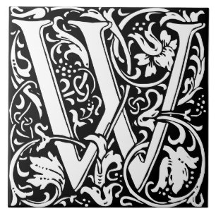 William Morris Art Nouveau Monogrammed Letter W Ceramic Tile