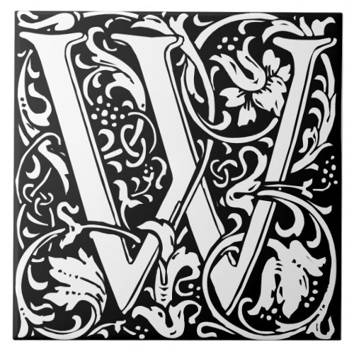 William Morris Art Nouveau Monogrammed Letter W Ceramic Tile