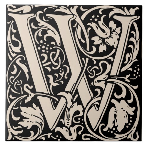 William Morris Art Nouveau Monogrammed Letter W Ceramic Tile