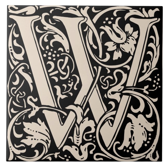 William Morris Art Nouveau Monogrammed Letter W Ceramic Tile (Front)