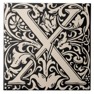William Morris Art Nouveau Monogrammed Letter X Ceramic Tile