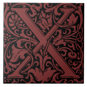 William Morris Art Nouveau Monogrammed Letter X Ceramic Tile