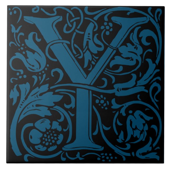 William Morris Art Nouveau Monogrammed Letter Y Ceramic Tile (Front)