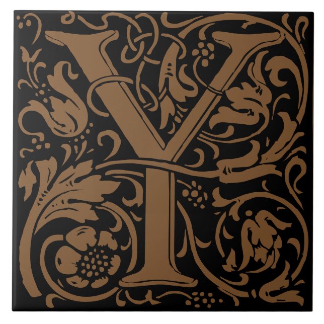 William Morris Art Nouveau Monogrammed Letter Y Ceramic Tile (Front)