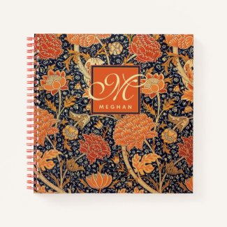 William Morris - Art Nouveau Orange & Blue Floral Notebook