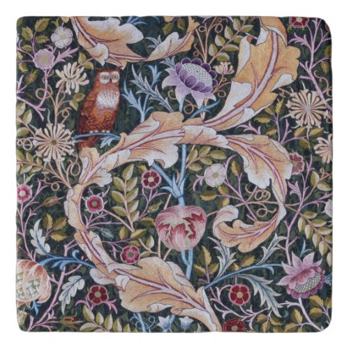 William Morris Art Nouveau Owl and Flowers Trivet