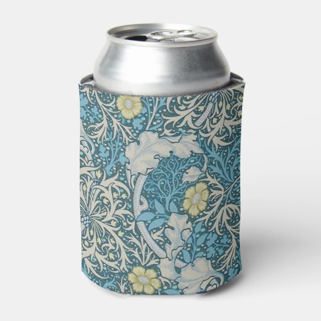 William Morris,art nouveau pattern, seaweed,blue,f Can Cooler (Can Front)