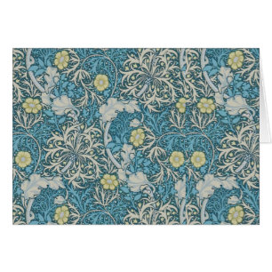 William Morris,art nouveau pattern, seaweed,blue,f Cards