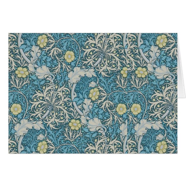 William Morris,art nouveau pattern, seaweed,blue,f Cards (Front Horizontal)