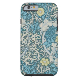 William Morris,art nouveau pattern, seaweed,blue,f Tough iPhone 6 Case
