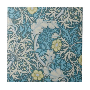 William Morris,art nouveau pattern, seaweed,blue,f Ceramic Tile