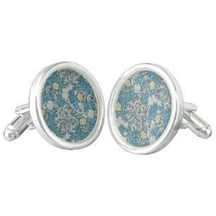 William Morris,art nouveau pattern, seaweed,blue,f Cufflinks