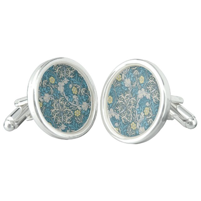 William Morris,art nouveau pattern, seaweed,blue,f Cufflinks (Angled)