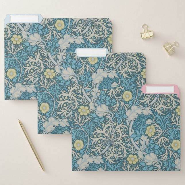William Morris,art nouveau pattern, seaweed,blue,f File Folder (Set)