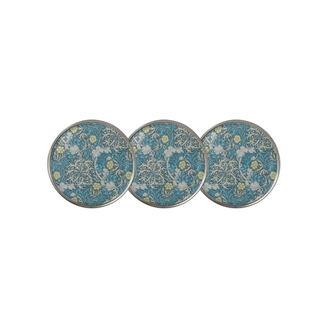 William Morris,art nouveau pattern, seaweed,blue,f Golf Ball Marker (3 Up)