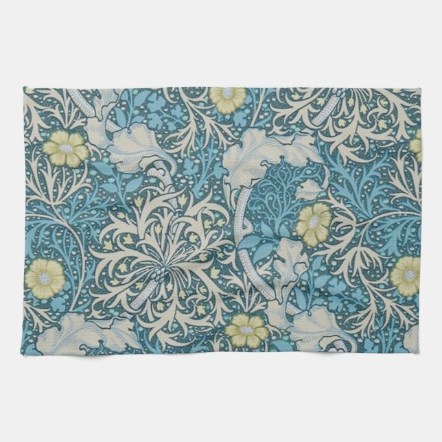 William Morris,art nouveau pattern, seaweed,blue,f Kitchen Towel (Horizontal)