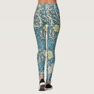 William Morris,art nouveau pattern, seaweed,blue,f Leggings